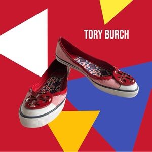 TORY BURCH CANVAS FLAT SHOES SNEAKERS RED